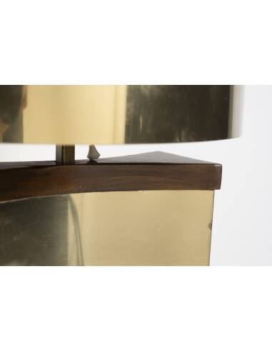 1970s brass and wood table lamp