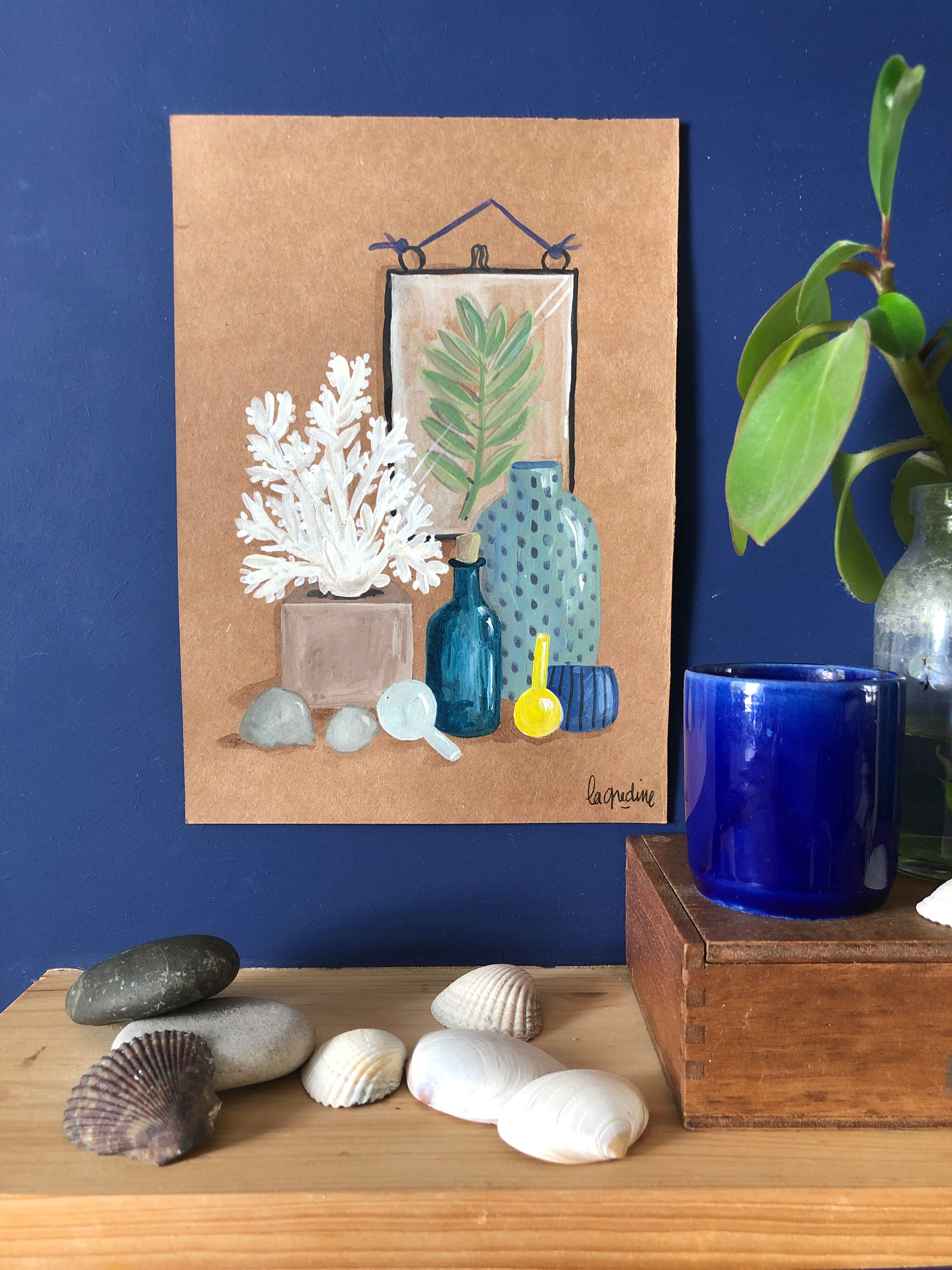 Original A5 painting on ceramics and curiosities paper by Coeur de voyou