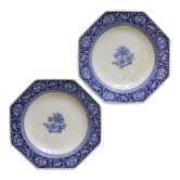 2 assiettes semi creuses octogonales terre de fer anglaise "Chrysanthemum" Minton