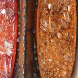 Pair of brutalist Accolay wall lights in copper and resin, 1960s