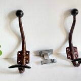 Set of 3 vintage patinated metal coat hooks