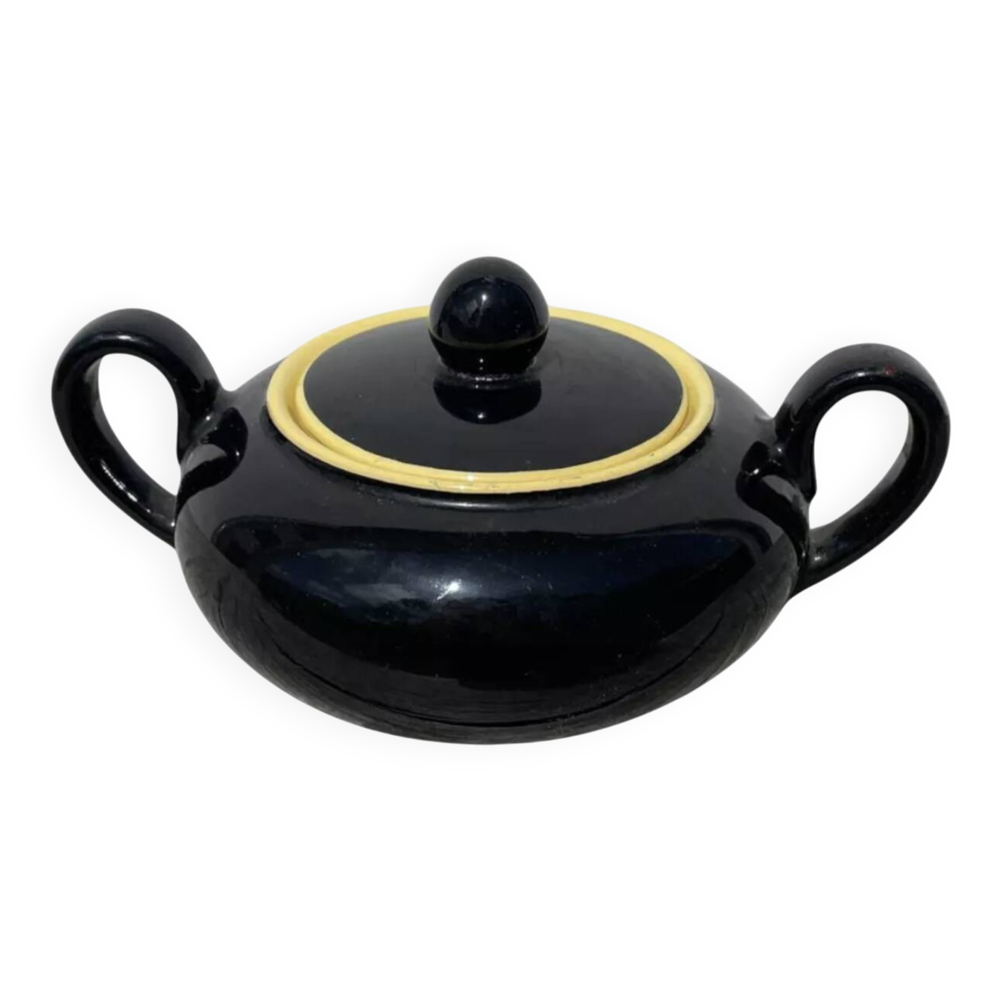 Sucrier bonbonnière céramique noir et jaune villeroy et boch Biarritz