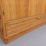 Vintage rattan and light wood storage unit from the 60s