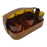 Ensemble de six verres ambre, en verre, Duralex, France, années 1980.