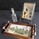 Antique miniature plateau, oil painting, turned wood and brass.