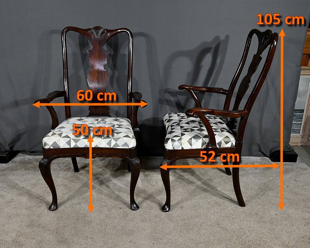 Pair of Chippendale Mahogany Armchairs, England - Early 20th Century