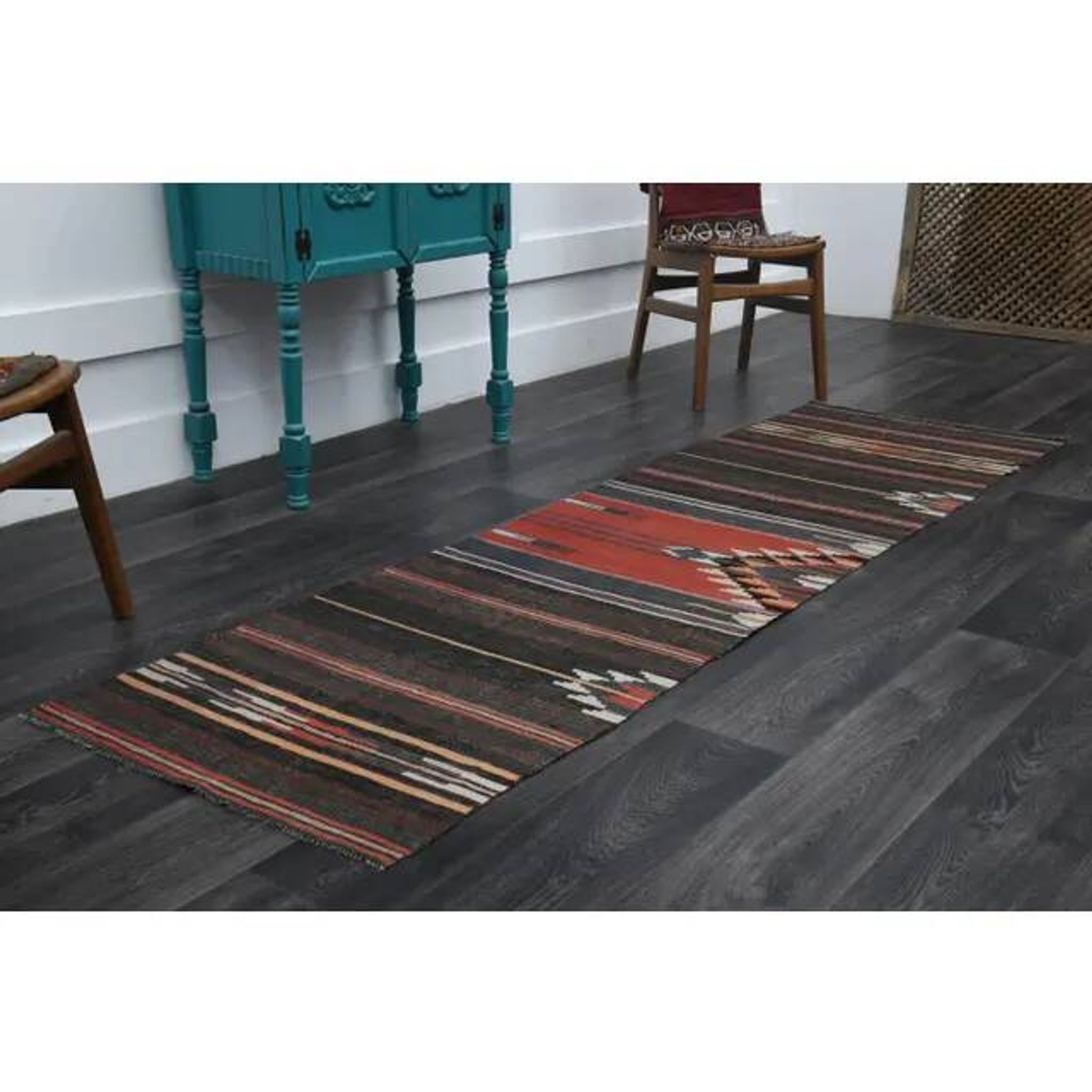 Vintage Turkish Oushak Handmade Wool Cotton Brown Runner Rug 73x254