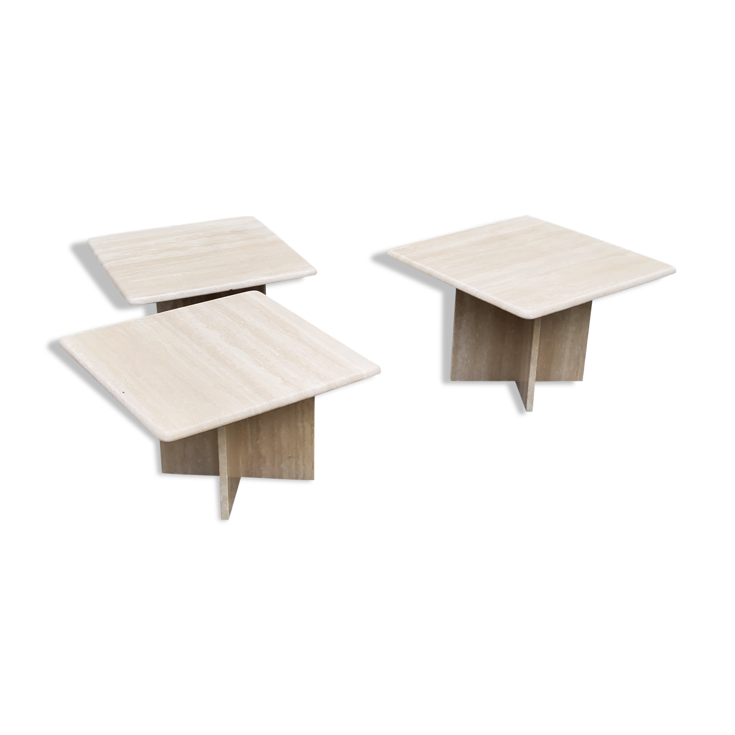 Set of 3 travertine trundle coffee tables from the 70s