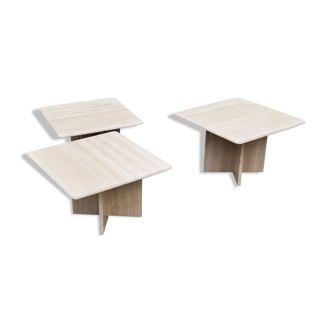 Set of 3 travertine trundle coffee tables from the 70s