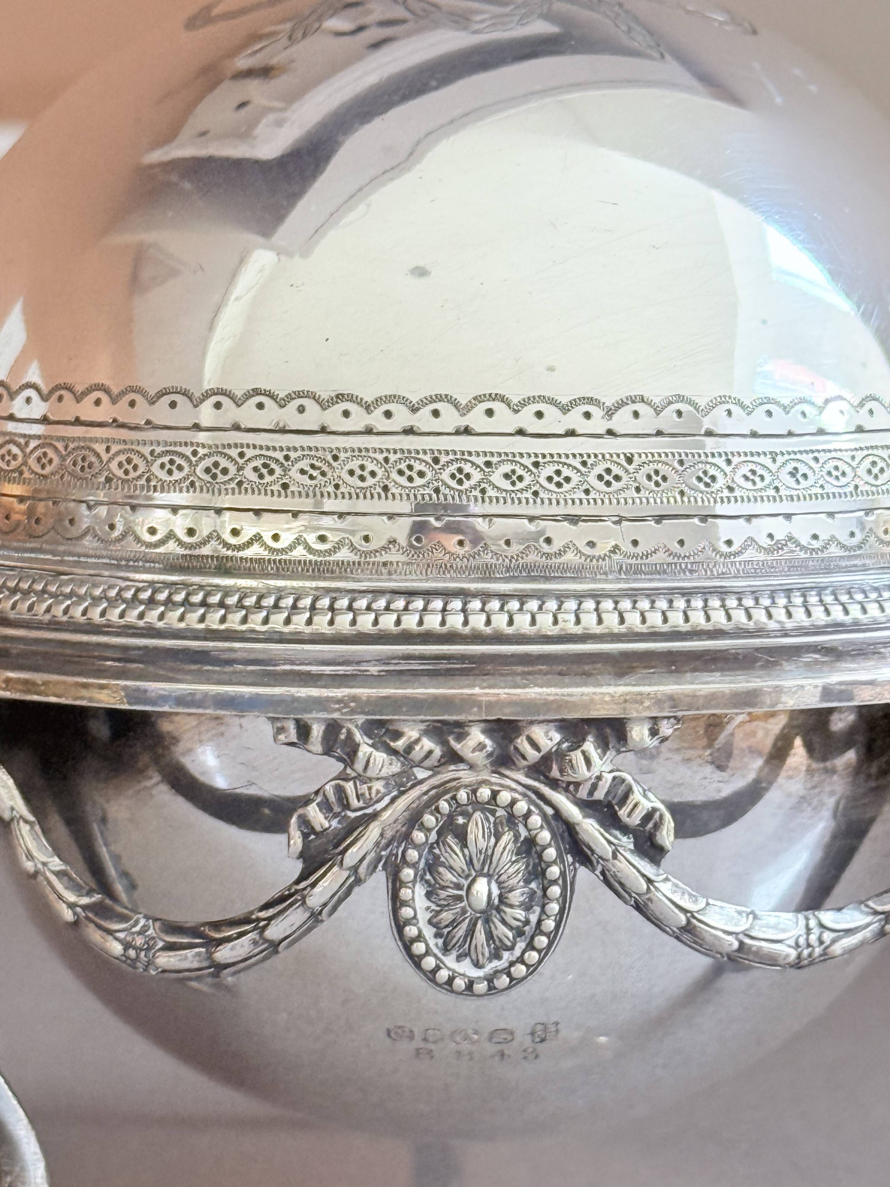 Antique English Silver-Plated Roll-Top Caviar Dish with Ram’s-Head Decoration