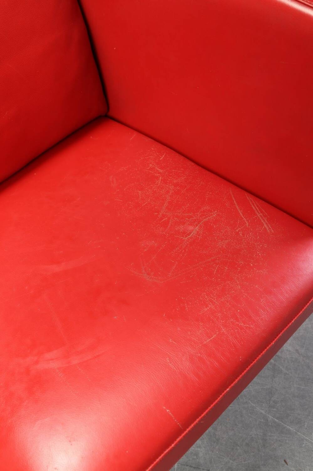 2 seater red leather sofa, Vintage Scandinavian 1960s