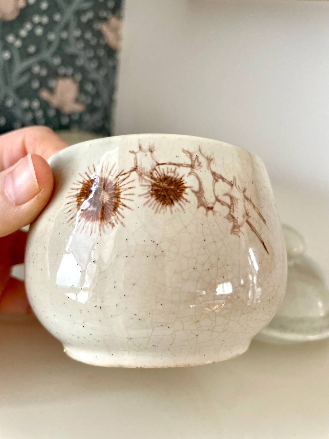 Vintage sandstone sugar bowl Sarreguemines France