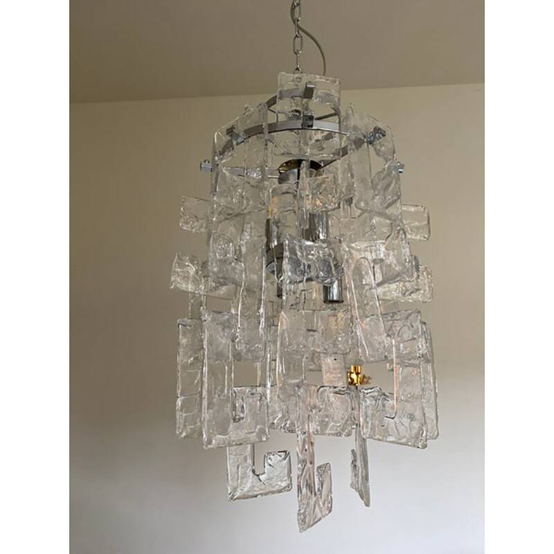 21st Century Transparent and Silver Chandelier in Murano Glass