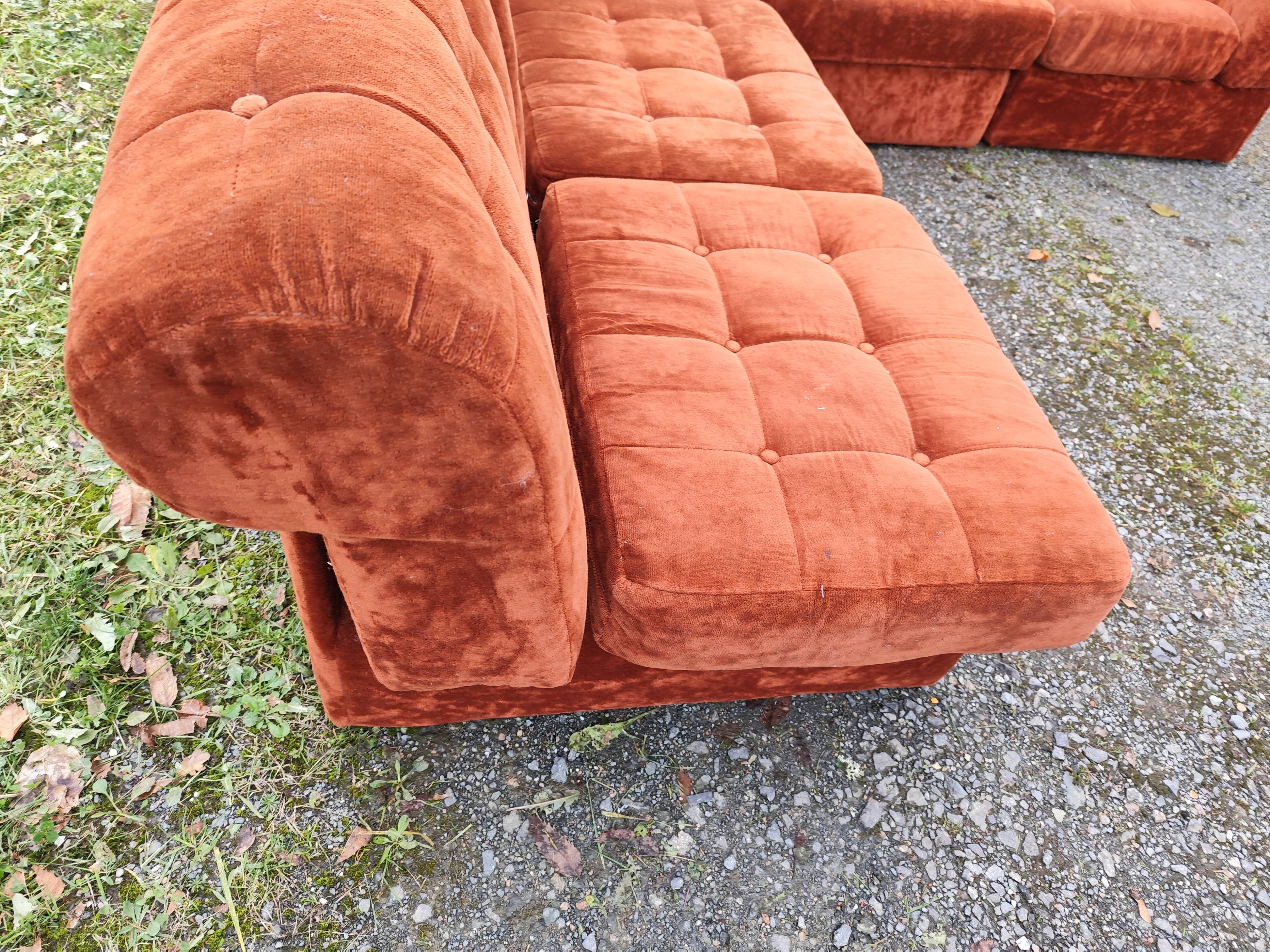 Modular velvet sofa bench 5 blocks