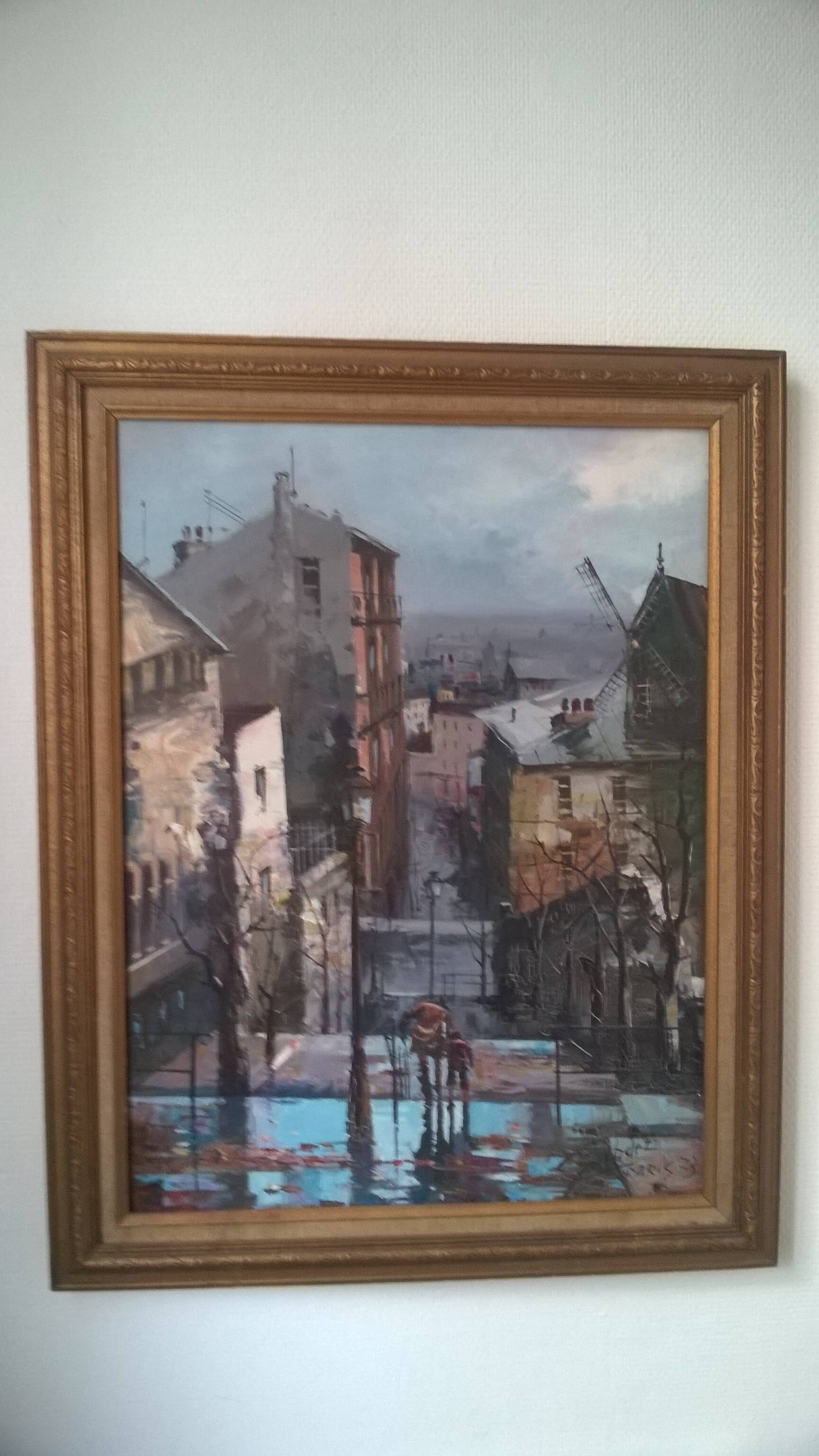 Tableau huile sur toile Paris  c.1973 signé