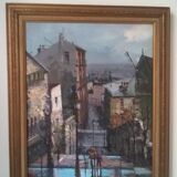 Tableau huile sur toile Paris  c.1973 signé