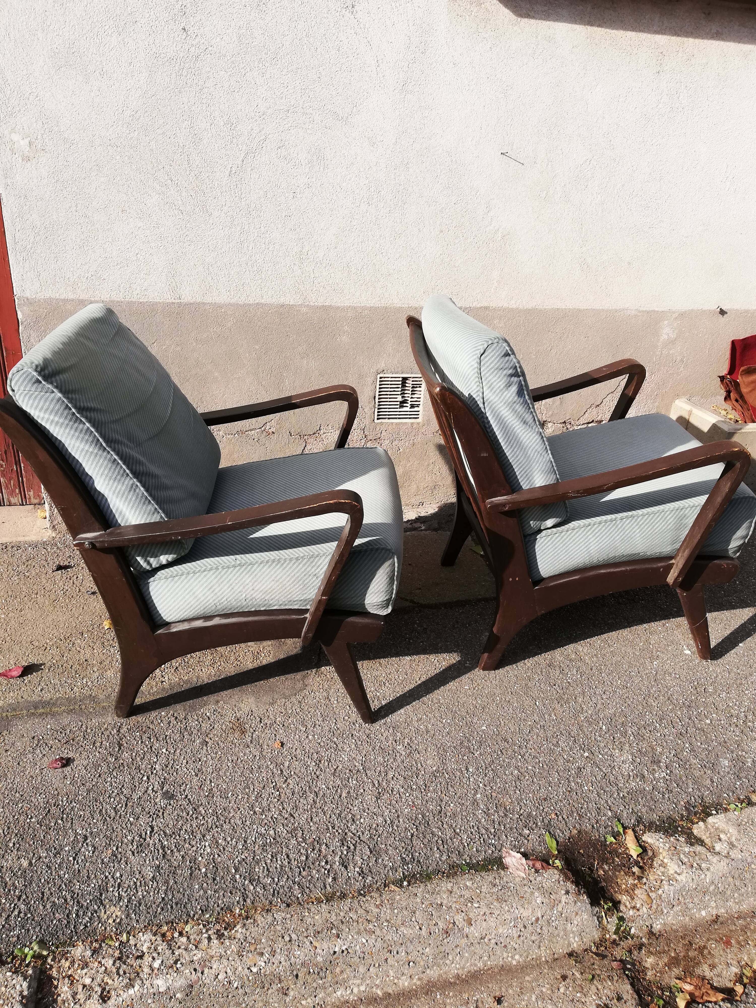 Pair of armchairs year 50 blue fabric