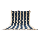 Large striped Berber rug 274x208 cm – Cream & blue wool – Graphic pattern