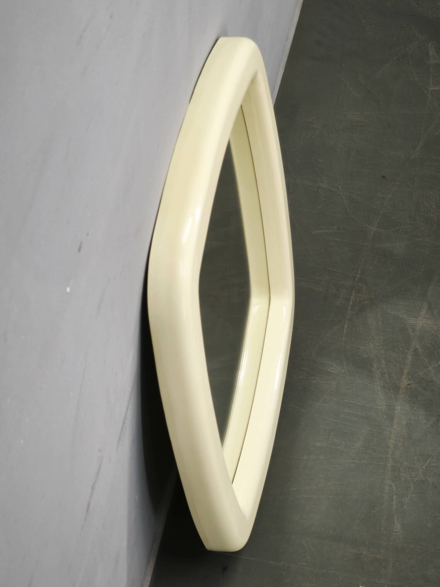 1970s Italian Space Age Cream Plastic Square Wall Mirror
