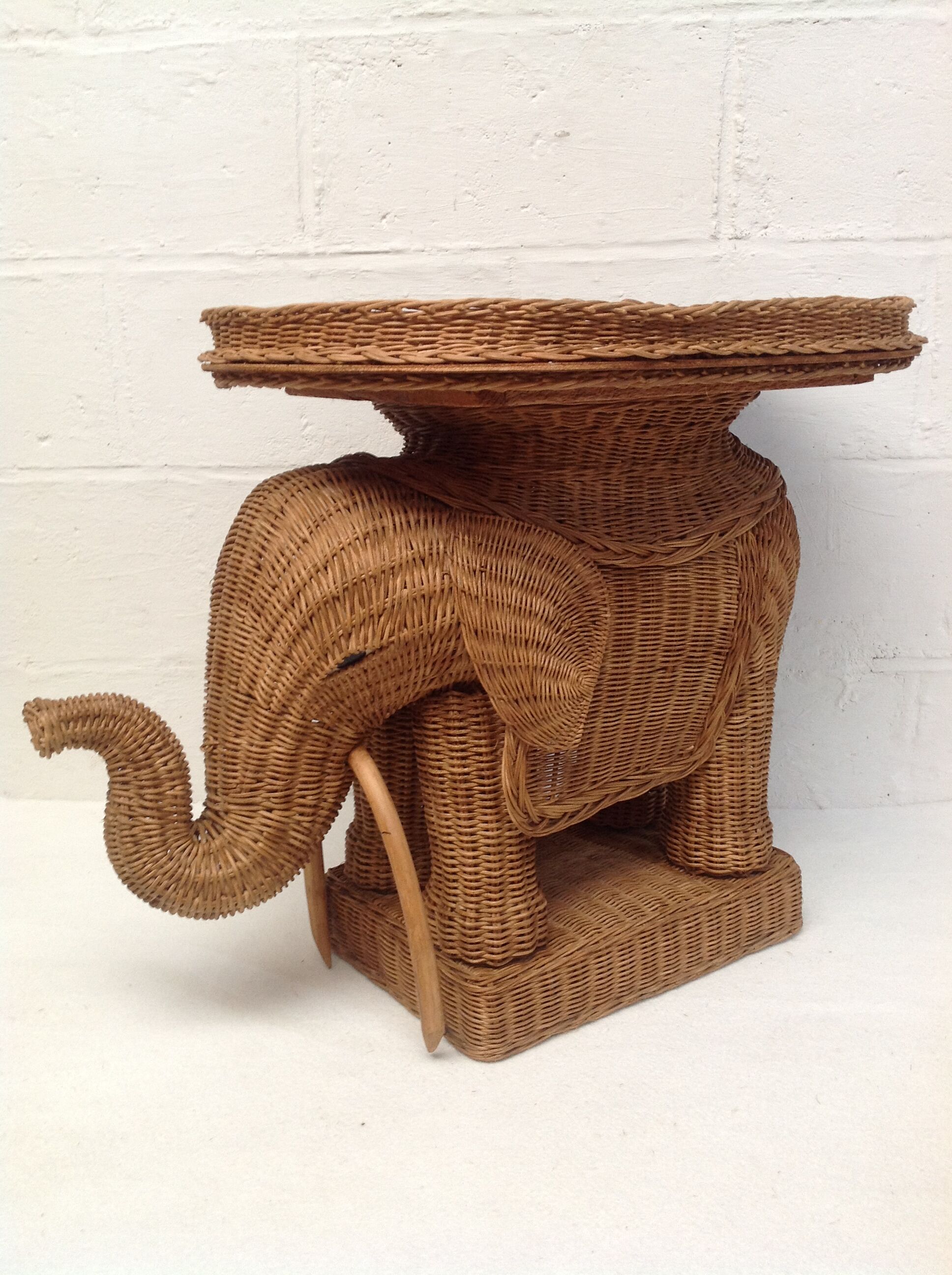 Vintage wicker elephant and rattan table