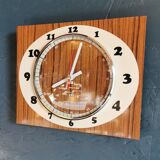 Vintage formica clock rectangular silent wall clock "Japy cream wood"