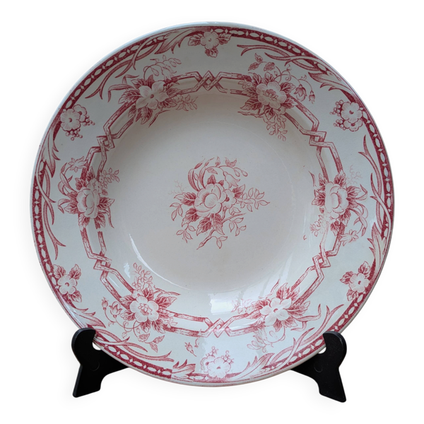 Assiette creuse Sarreguemines modèle Cérès décor fleurs rose Terre de Fer