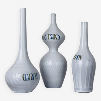Ensemble de 3 bouteilles en céramique par Roger Capron, Vallauris, vers 1960