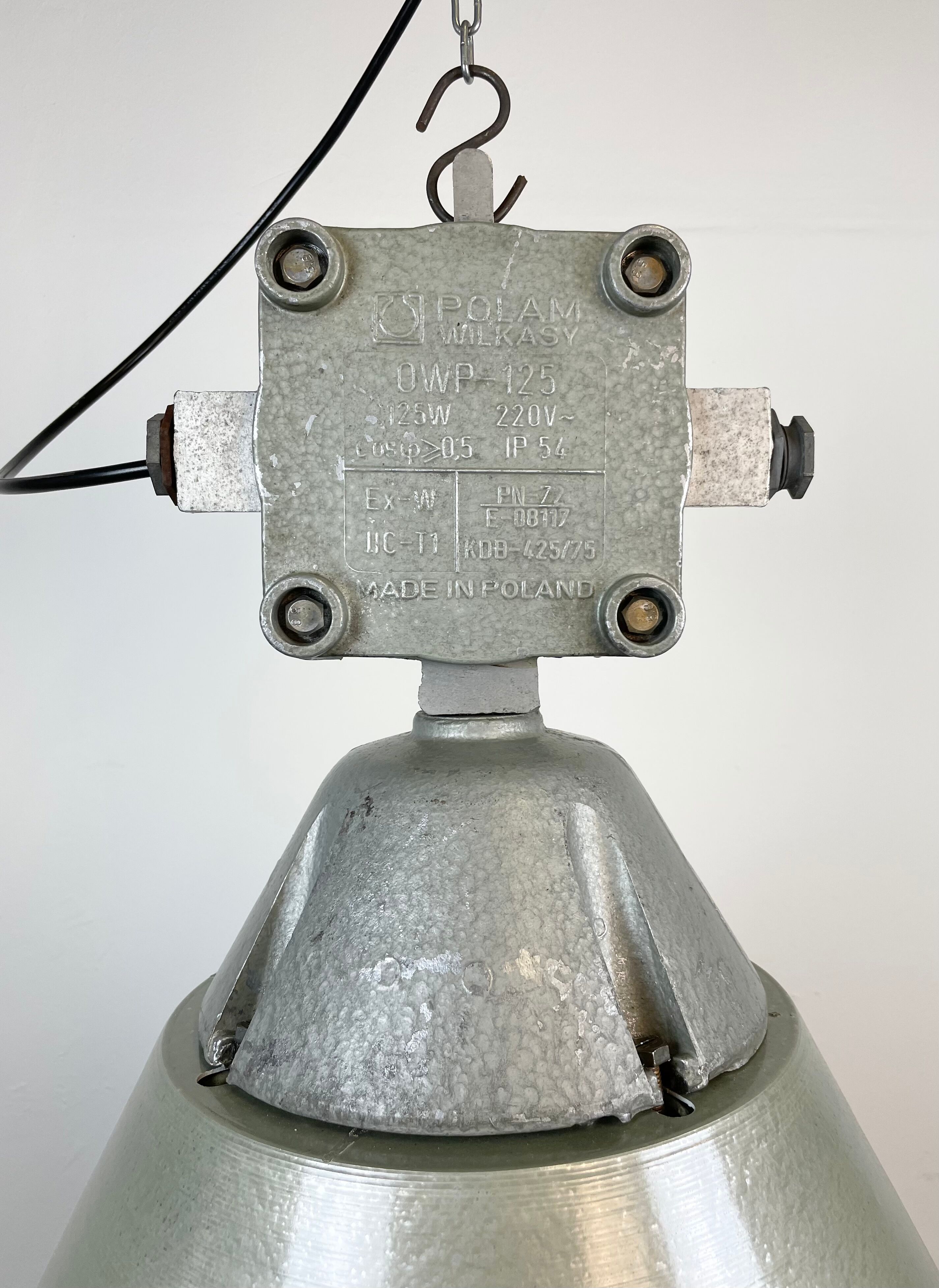 Industrial explosion proof lamp with aluminium shade from polam, 1970s