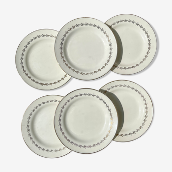 6 assiettes plates porcelaine opaque digoin modèle « suzy"