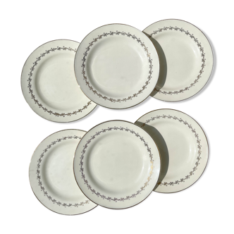 6 opaque porcelain dinner plates, Digoin model "Suzy"