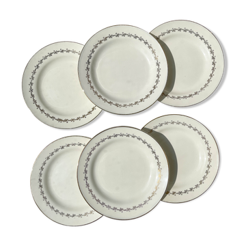 6 opaque porcelain dinner plates, Digoin model "Suzy"
