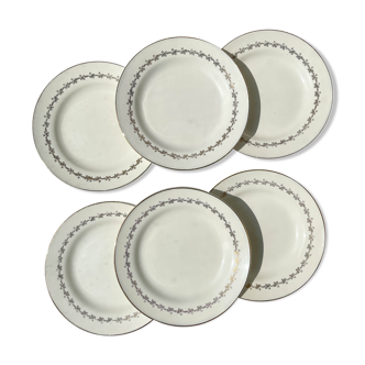 6 assiettes plates porcelaine opaque digoin modèle « suzy"