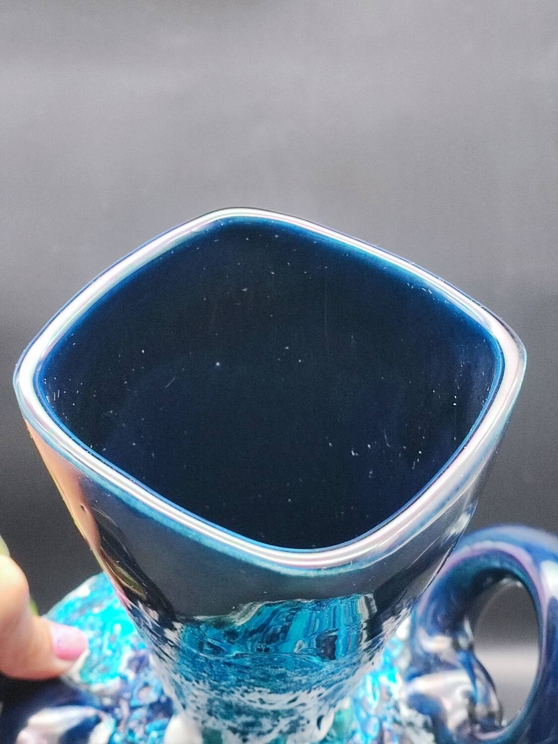 Vallauris vintage iridescent blue fat lava vase?