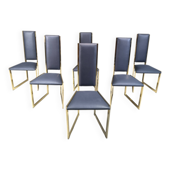 Lot de 6 chaises de salle à manger vintage en laiton - années 1970
