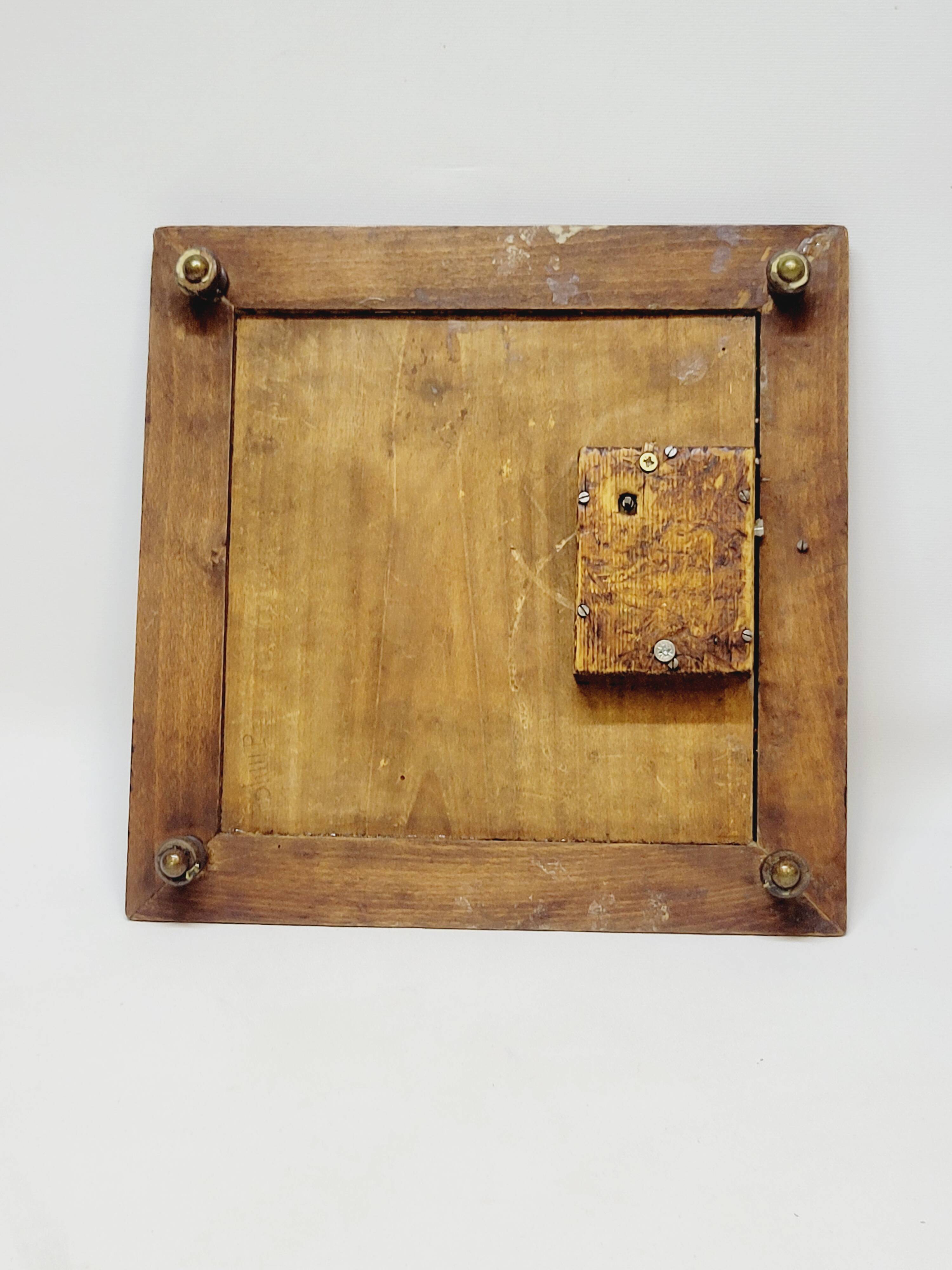 Longwy Trivet with Doorbell, Glazed Earthenware Tile and Wooden Frame