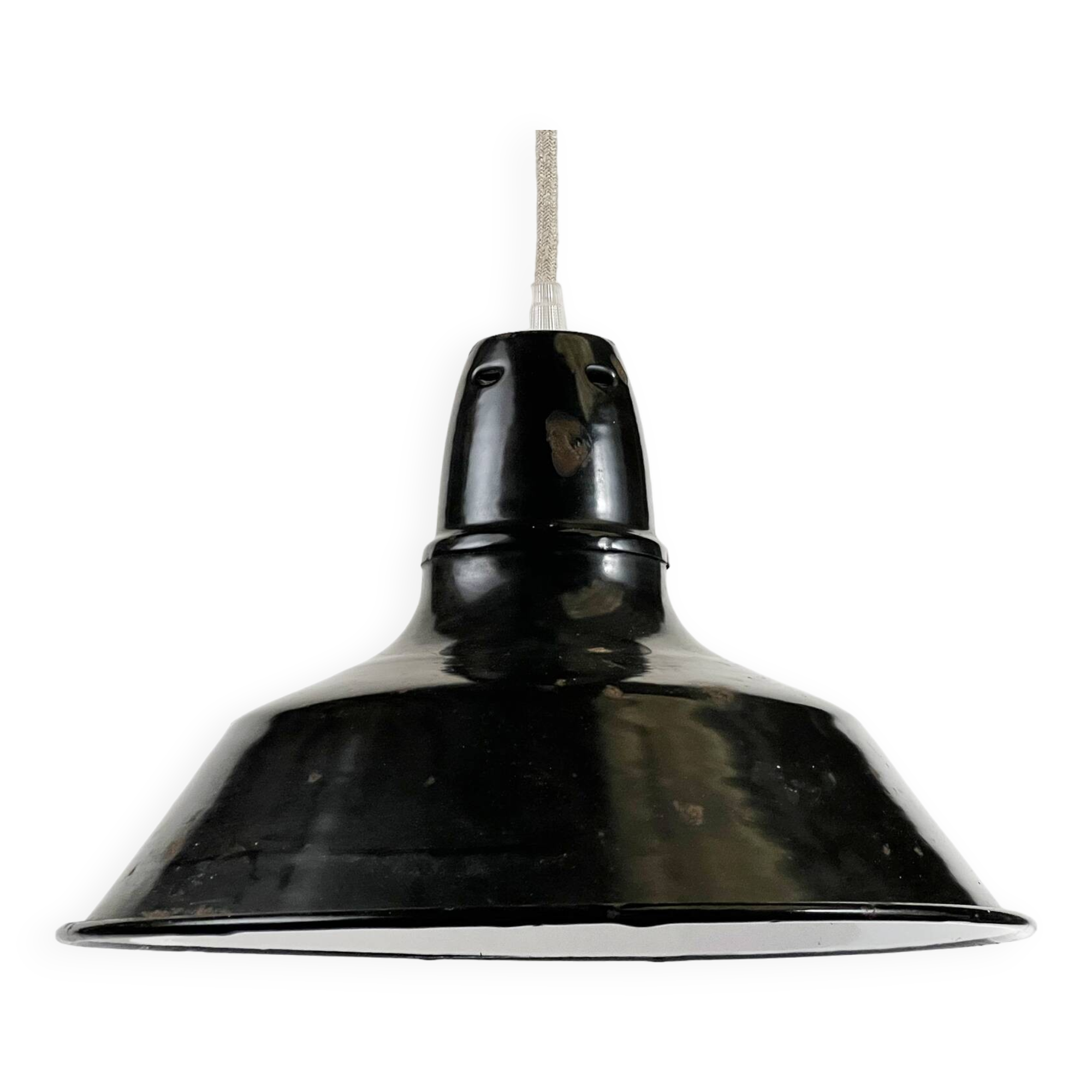 Enameled industrial pendant light. France 1950s