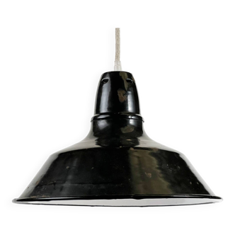 Enameled industrial pendant light. France 1950s