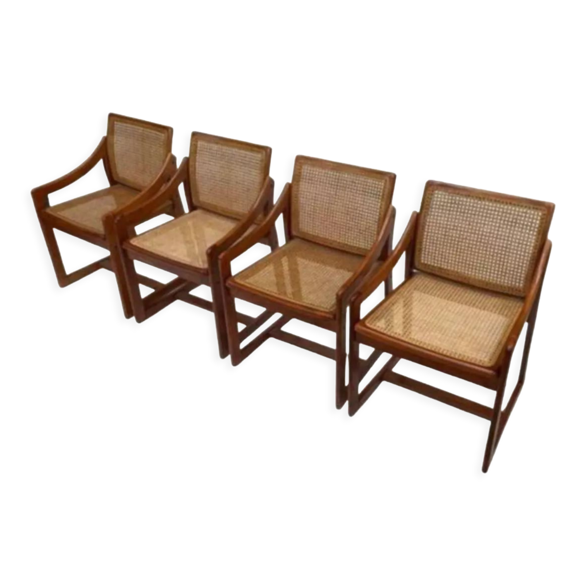 Vintage set of 4 dining chairs webbing beech wood design