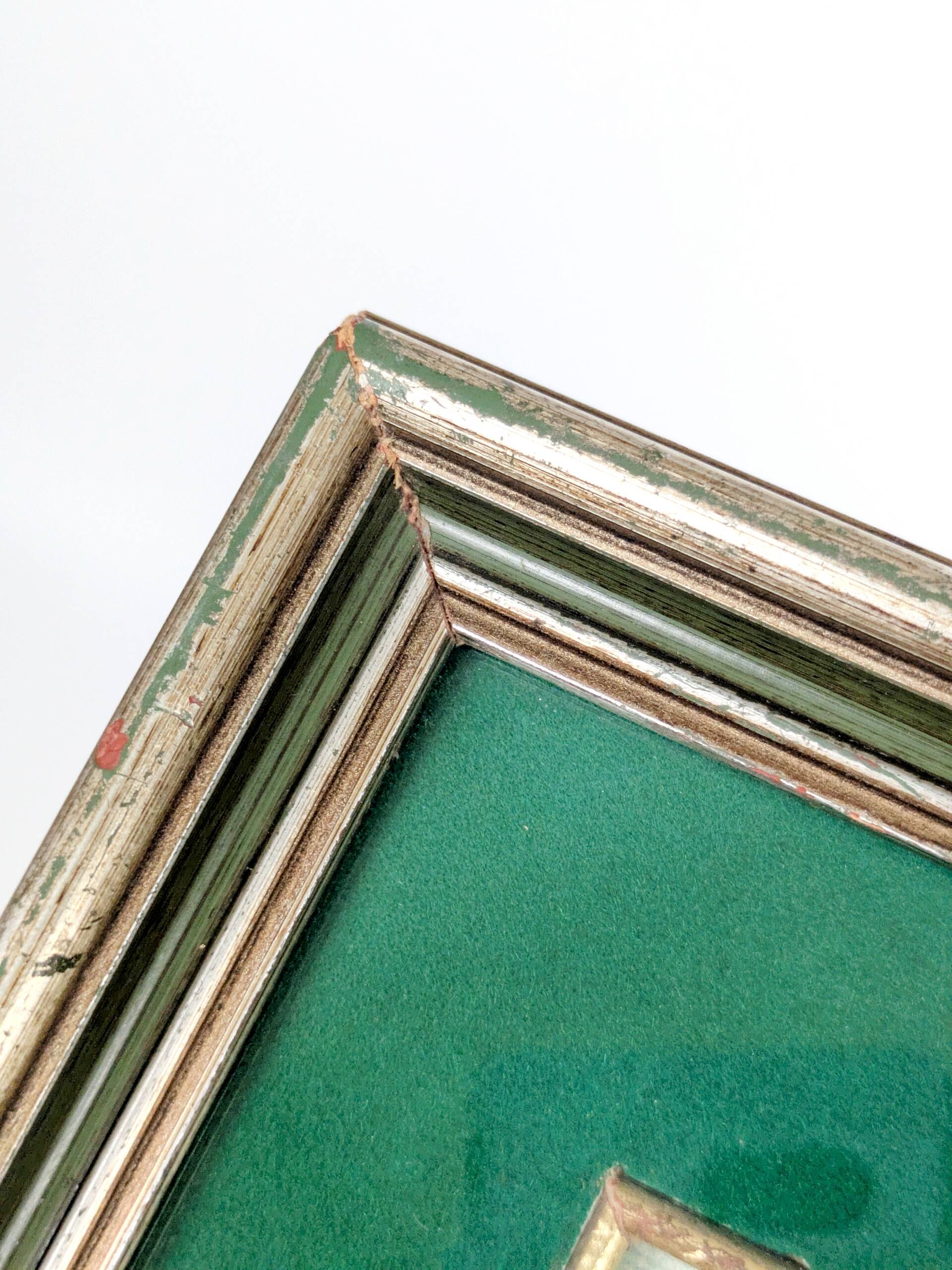 Vintage oil painting signed, robin, distressed frame.