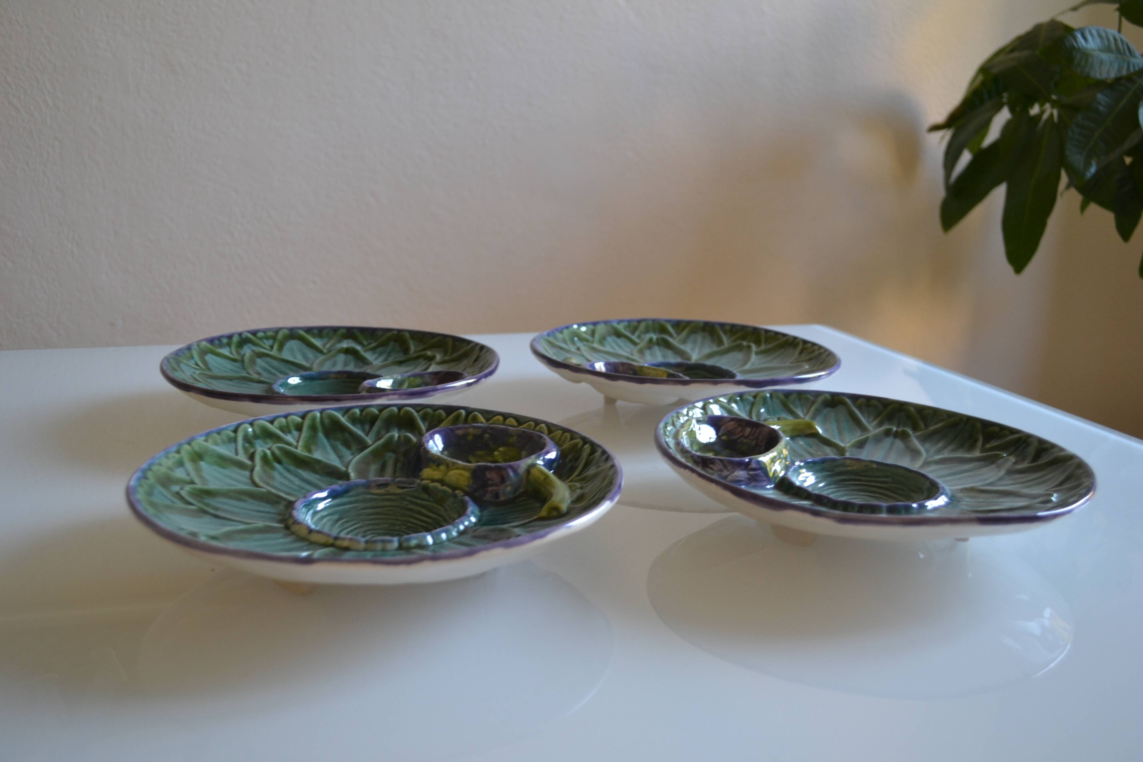 4 Vintage Barbotine Plates Artichoke Asparagus Table Decor Occasion