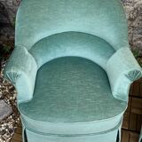 Paire de fauteuils crapaud velours vert d’eau 1970