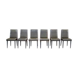 Ensemble de huit chaises revêtues de vinyle, jambes en fer de Mobiltecnica Torino Anni '50