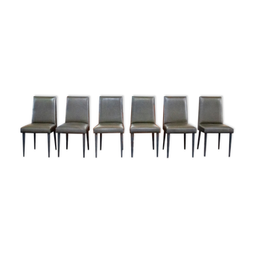 Set of eight chairs covered in vinyl, iron legs by Mobiltecnica Torino 1950s