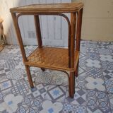 Desserte vintage en rotin tressé