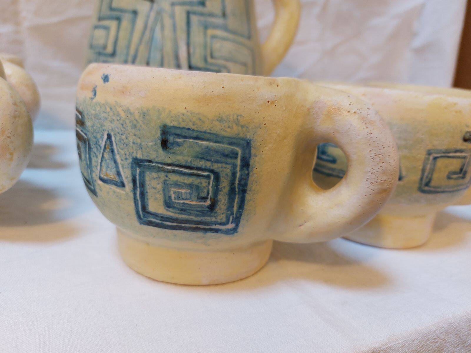 Vintage sangria service in handmade ceramic – 1970s – signed