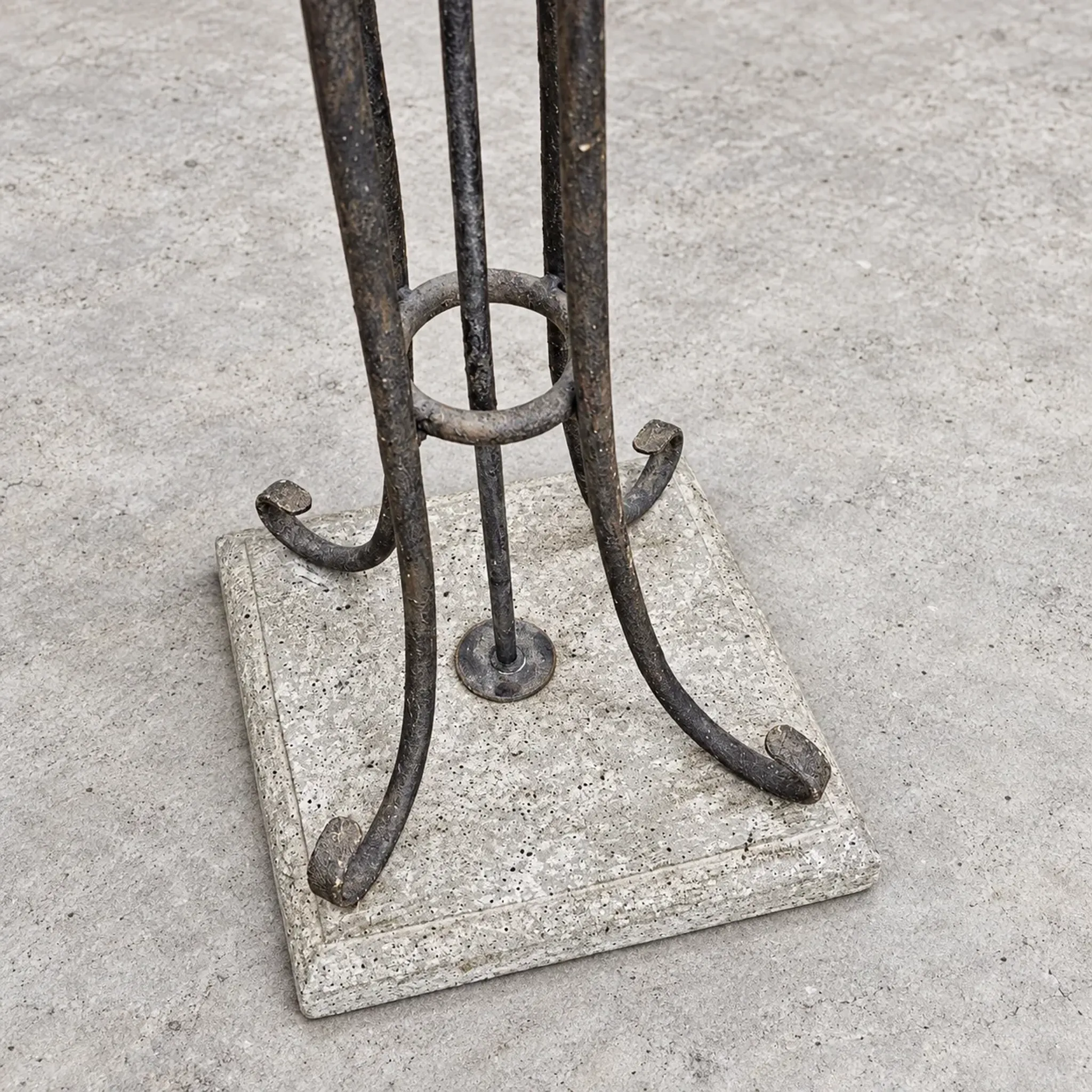 Neo classic forged floor lamp / metal shade / stone base / 1970s