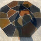 Brutalist octagonal coffee table from the 1970s in solid oak and slate.