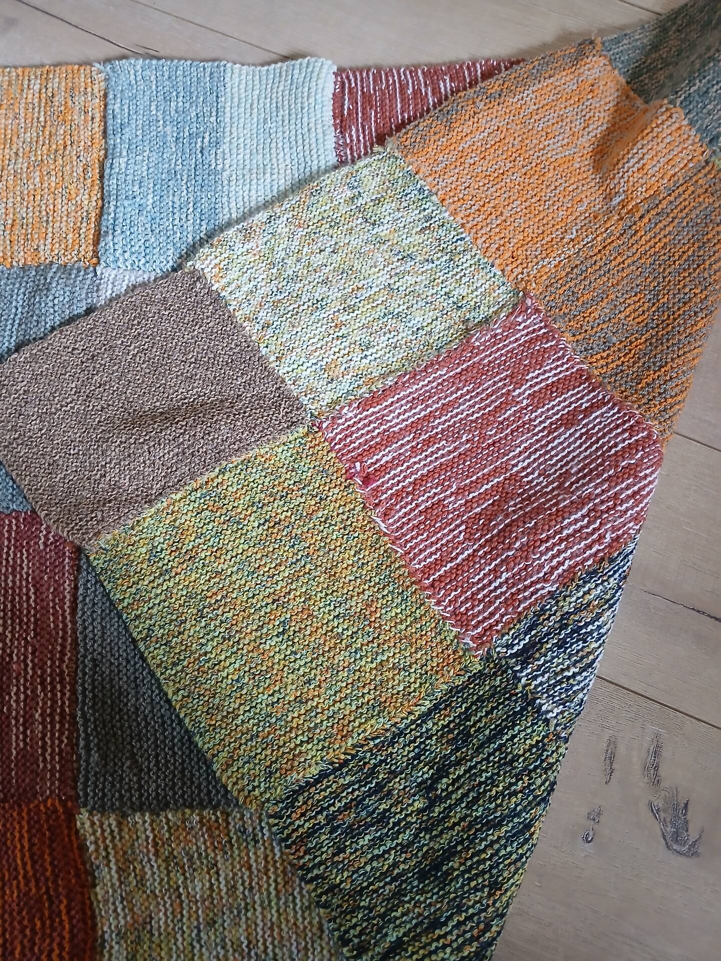 3 patchwork blankets knitted by hand