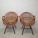 Paire de fauteuils en rotin vintage