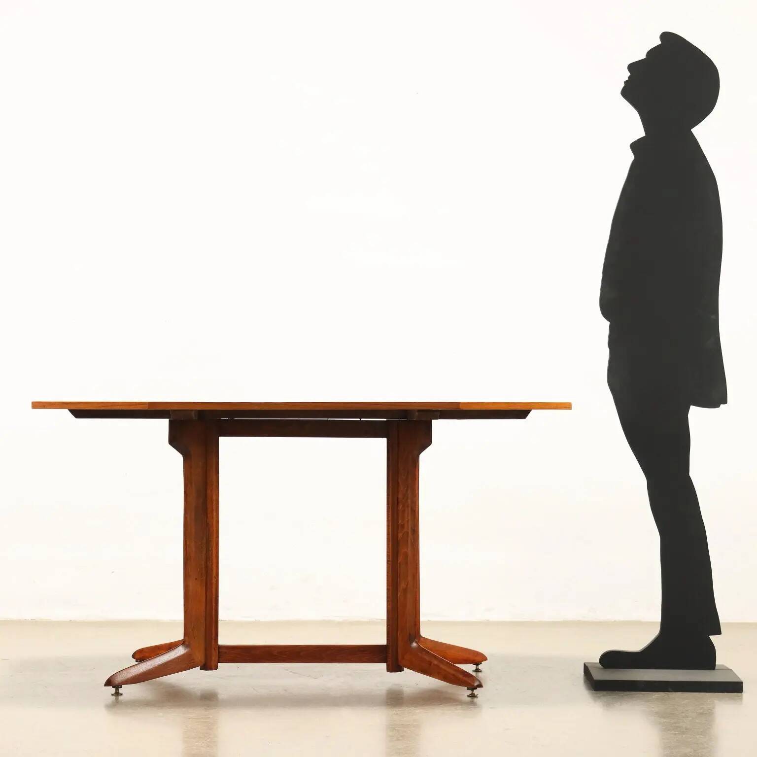 1960s vintage table in teak and beech, restored, Italy.